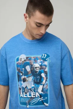 T-shirt Imprimé Délavé Surdimensionné Sous Licence Nflpa Josh Allen