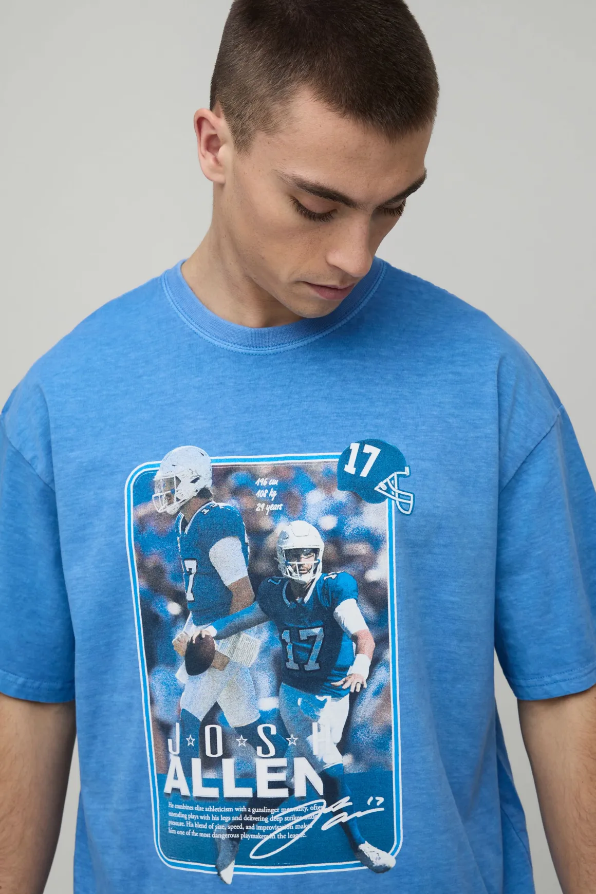 T-shirt Imprimé Délavé Surdimensionné Sous Licence Nflpa Josh Allen