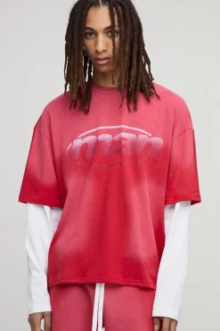 boohooMAN T-shirt imprimé à effet de fausse superposition, délavé et surdimensionné<Homme T-Shirts Impriméstendances|T-Shirts