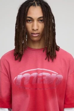 boohooMAN T-shirt imprimé à effet de fausse superposition, délavé et surdimensionné<Homme T-Shirts Impriméstendances|T-Shirts