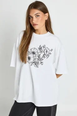 T-shirt imprimé à esquisse florale