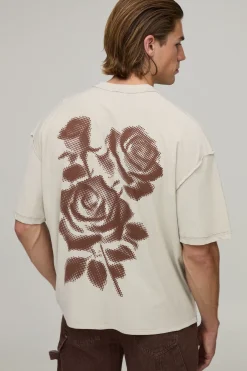 T-shirt Imprimé Floral À Pois Pierre Coupe Oversize Boxy Avec Coutures Apparentes