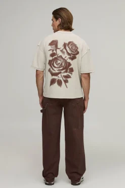 T-shirt Imprimé Floral À Pois Pierre Coupe Oversize Boxy Avec Coutures Apparentes