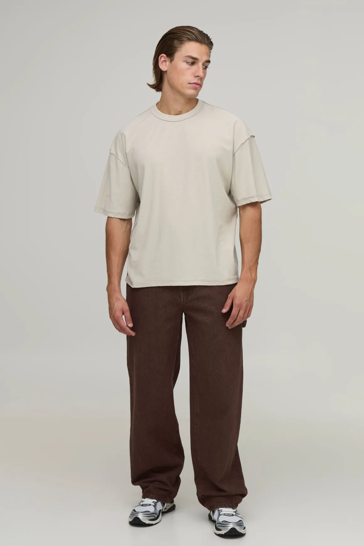 T-shirt Imprimé Floral À Pois Pierre Coupe Oversize Boxy Avec Coutures Apparentes