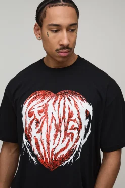 boohooMAN T-Shirt Imprimé Licence Ice Nine Kills Heart Coupe Oversize<Homme T-Shirts Impriméstendances|T-Shirts