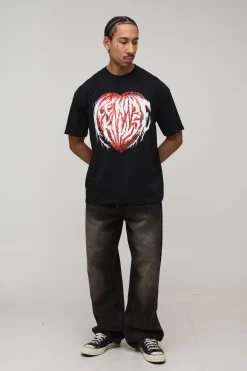 boohooMAN T-Shirt Imprimé Licence Ice Nine Kills Heart Coupe Oversize<Homme T-Shirts Impriméstendances|T-Shirts