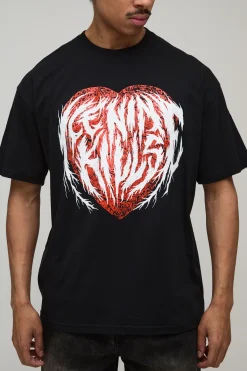 boohooMAN T-Shirt Imprimé Licence Ice Nine Kills Heart Coupe Oversize<Homme T-Shirts Impriméstendances|T-Shirts