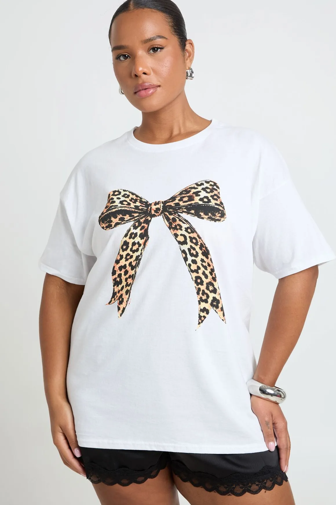 T-shirt Imprimé Nœud Léopard Grande Taille