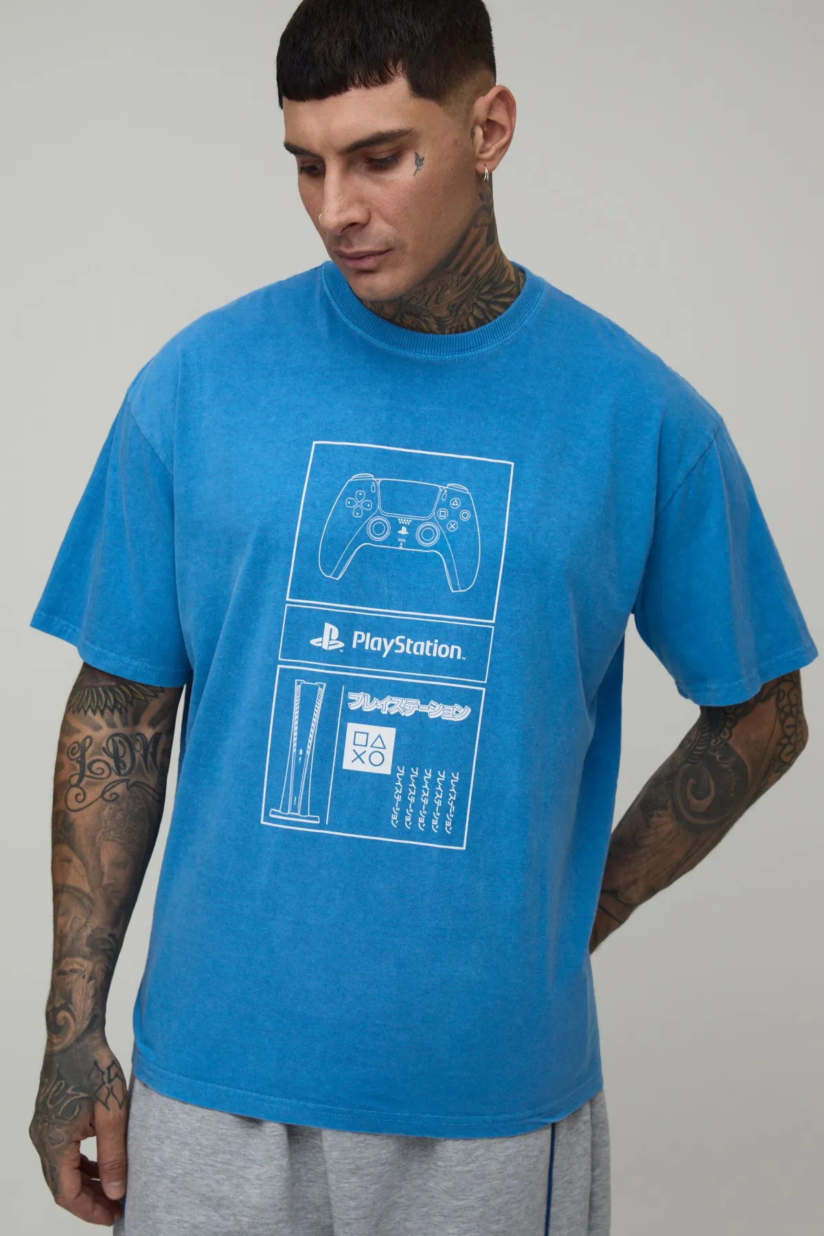 boohooMAN T-Shirt Imprimé PlayStation Licence Délavé Oversize Tall<Homme Tout Afficher|Tout Afficher