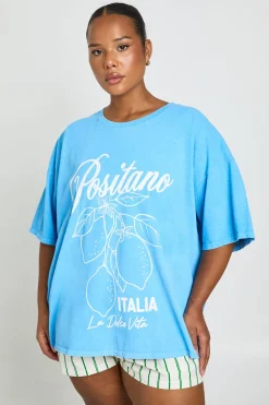 boohoo T-shirt Imprimé Positano Italia Grande Taille<Femme Tops