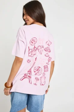 boohoo T-shirt Imprimé Recto Verso Bonjour Paris Girly Things<Femme Tops
