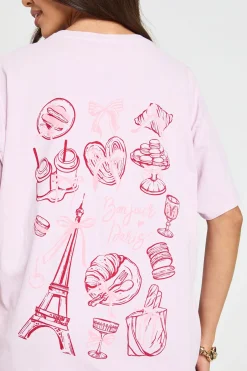 boohoo T-shirt Imprimé Recto Verso Bonjour Paris Girly Things<Femme Tops