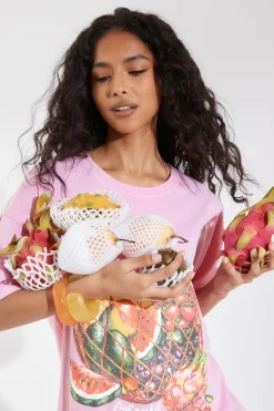 T-shirt Imprimé Sac Marché Aux Fruits Teinture Overdye