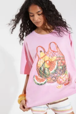 T-shirt Imprimé Sac Marché Aux Fruits Teinture Overdye