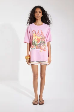 T-shirt Imprimé Sac Marché Aux Fruits Teinture Overdye