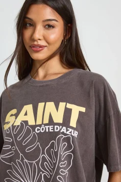 boohoo T-shirt Imprimé Saint Tropez<Femme Looks Chocolat|Tops
