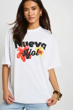 boohoo T-shirt Imprimé À Slogan Nueva Yol<Femme Tops