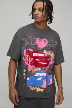 boohooMAN T-Shirt Imprimé sous Licence Disney Cars Flash McQueen Coupe Oversize<Homme T-Shirts Impriméstendances|T-Shirts
