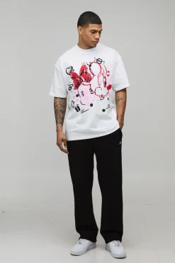 boohooMAN T-Shirt Imprimé sous Licence Disney Mickey & Minnie Mouse à Col Étendu et Coupe Oversize<Homme Nouveautés Grande Taille|Tout Afficher