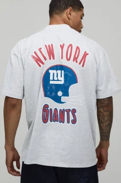 T-shirt Imprimé Sous Licence Nfl New York Giants Col Étendu Coupe Oversize