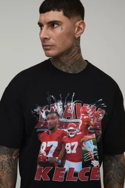 boohooMAN T-Shirt Imprimé sous Licence NFLPA Travis Kelce Coupe Ample Tall<Homme Tout Afficher|Tout Afficher