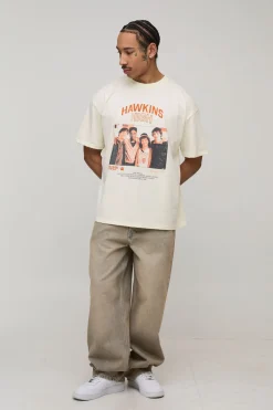 boohooMAN T-Shirt Imprimé Sous Licence Stranger Things Coupe Oversize<Homme T-Shirts Impriméstendances|T-Shirts