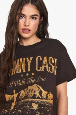 boohoo T-shirt imprimé surdimensionné sous licence Johnny Cash<Femme Looks Chocolat|Tops