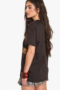 boohoo T-shirt imprimé surdimensionné sous licence Johnny Cash<Femme Looks Chocolat|Tops