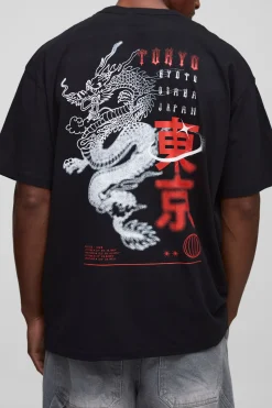 T-shirt imprimé Tokyo Dragon oversize noir