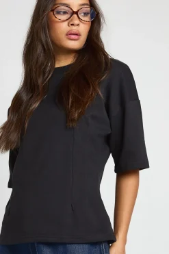boohoo T-shirt Interlock Coupe Boxy Avec Détail Taille Froncée<Femme Tops