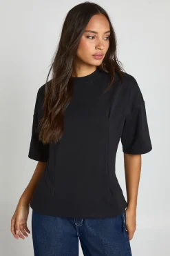 boohoo T-shirt Interlock Coupe Boxy Avec Détail Taille Froncée<Femme Tops