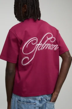 T-shirt interlock régulier en tissu lourd orné de fausses perles