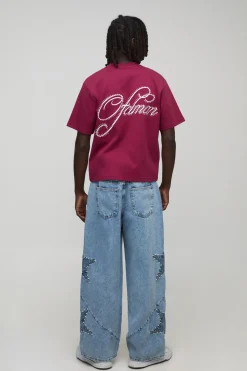 T-shirt interlock régulier en tissu lourd orné de fausses perles