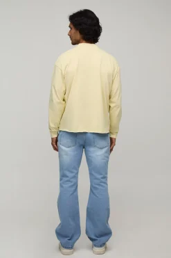 boohooMAN T-shirt Délavé À Manches Longues Coupe Oversize Ample Avec Imprimé Magazine Et Ourlet Brut<Homme T-Shirts Impriméstendances|T-Shirts
