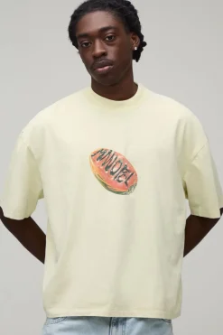 T-shirt Jaune Oversize Ample À Motif Papaye