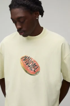 T-shirt Jaune Oversize Ample À Motif Papaye