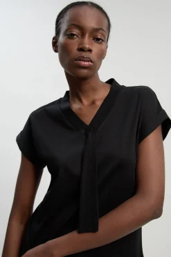 T-shirt Jersey Col V Avec Détail Nœud