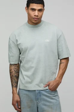 boohooMAN T-shirt Oversize Coupe Boxy Imprimé Carte Postale Col Allongé<Homme T-Shirts Impriméstendances|T-Shirts