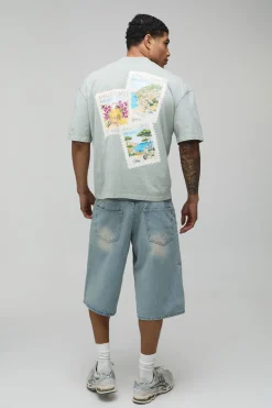 boohooMAN T-shirt Oversize Coupe Boxy Imprimé Carte Postale Col Allongé<Homme T-Shirts Impriméstendances|T-Shirts