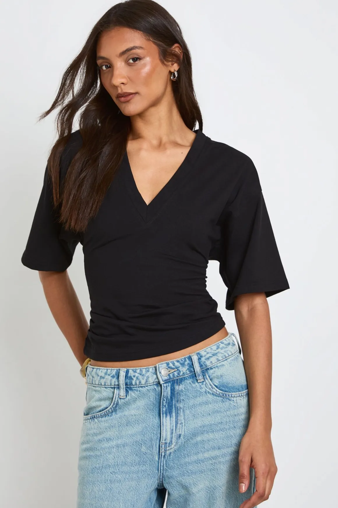T-shirt Long Col V Taille Cintrée