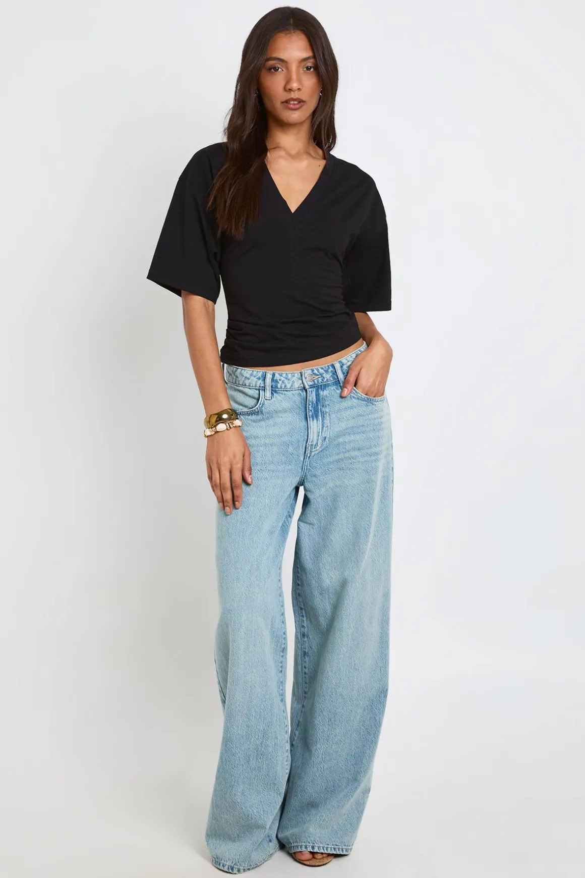 T-shirt Long Col V Taille Cintrée