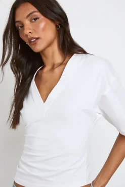 boohoo T-shirt Long Col V Taille Froncée<Femme Tops