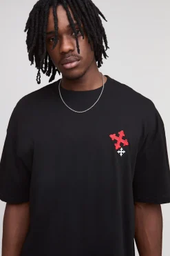 boohooMAN T-shirt long oversize à broderie croisée<Homme T-Shirts Tall|Tout Afficher