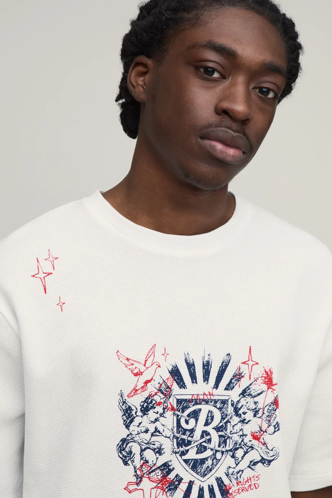 T-shirt À Manches Courtes Coupe Décontractée Imprimé Gaufré Doodle