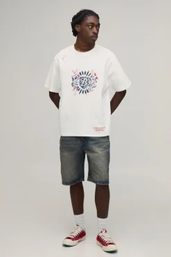 T-shirt À Manches Courtes Coupe Décontractée Imprimé Gaufré Doodle