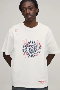 T-shirt À Manches Courtes Coupe Décontractée Imprimé Gaufré Doodle