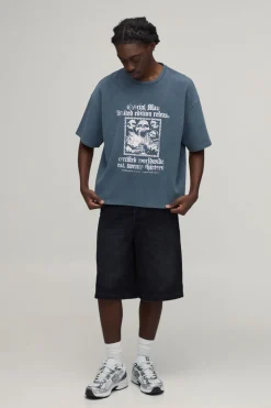 T-shirt À Manches Courtes Imprimé Gothique Gaufré Oversize