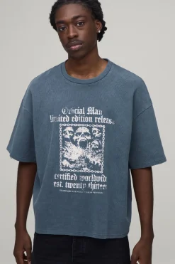 T-shirt À Manches Courtes Imprimé Gothique Gaufré Oversize