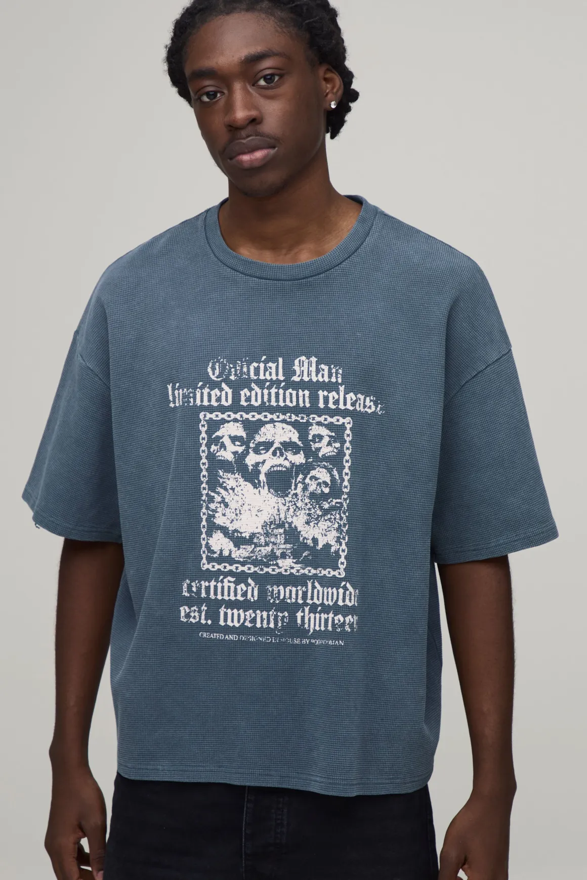 T-shirt À Manches Courtes Imprimé Gothique Gaufré Oversize