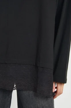 boohoo T-shirt à Manches Longues avec Bordure en Dentelle à l'Ourlet<Femme Satin Et Dentelle|Tops